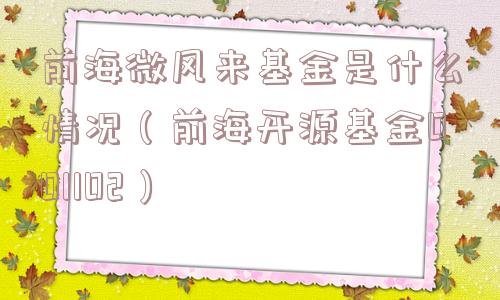 前海微风来基金是什么情况(前海开源基金001102) 前海微风来基金是什么情况(前海开源基金001102)