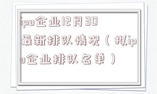 ipo企业12月30最新排队情况(拟ipo企业排队名单) ipo企业12月30最新排队情况(拟ipo企业排队名单)