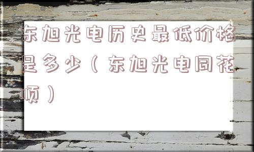东旭光电历史最低价格是多少（东旭光电同花顺）