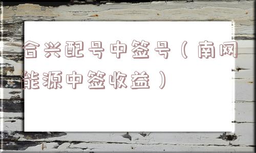 合兴配号中签号（南网能源中签收益）