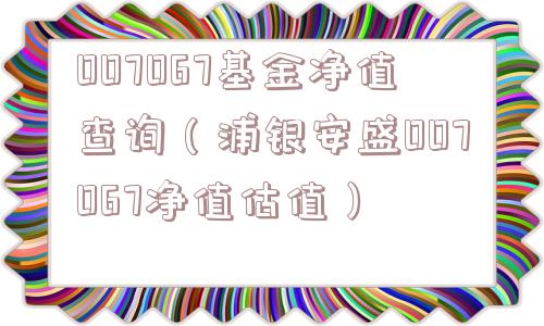 007067基金净值查询（浦银安盛007067净值估值）