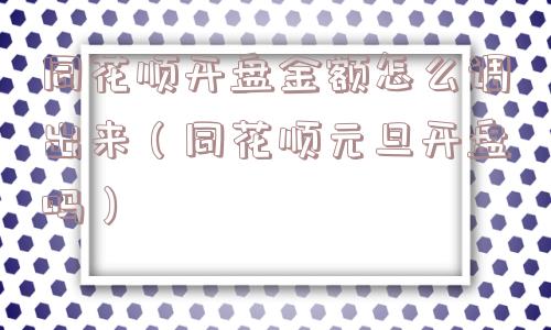 同花顺开盘金额怎么调出来（同花顺元旦开盘吗）