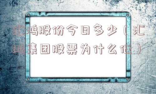 汇鸿股份今日多少（汇鸿集团股票为什么低）