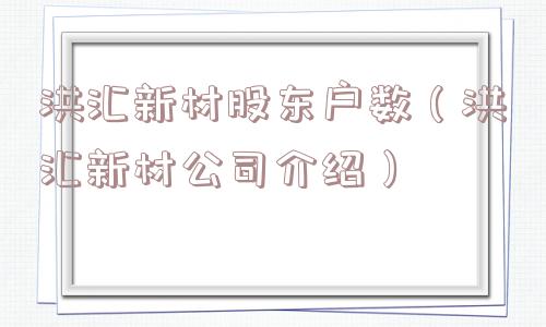 洪汇新材股东户数(洪汇新材公司介绍) 洪汇新材股东户数(洪汇新材公司介绍)
