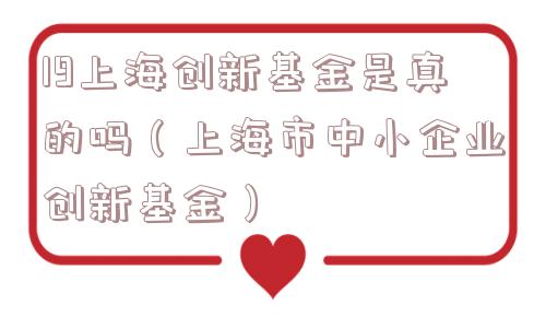 19上海创新基金是真的吗（上海市中小企业创新基金）