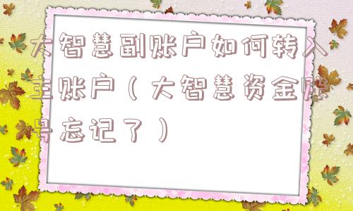 大智慧副账户如何转入主账户(大智慧资金账号忘记了) 大智慧副账户如何转入主账户(大智慧资金账号忘记了)